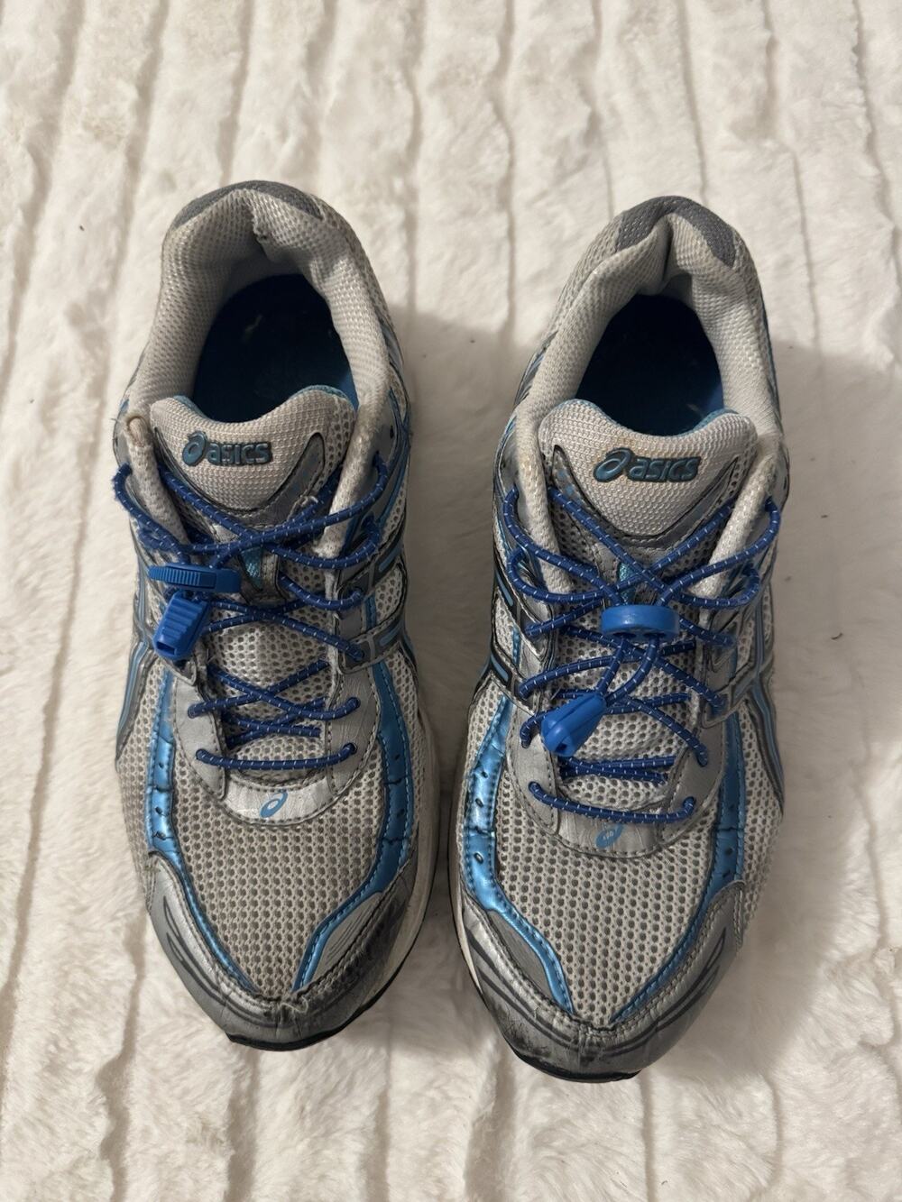Vintage ASICS Men’s Size 10 Running Shoes Silver Blue Y2K Mesh Sneakers Rare